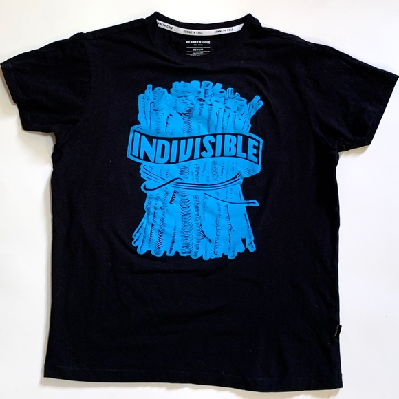 Black Size Med Kenneth Cole T-Shirt with Vibrant Blue Indivisible Graphic - Picture 2 of 8